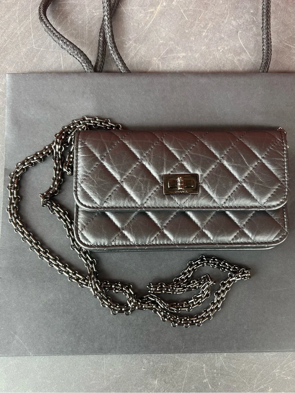 CHANEL 2.55 Phone Holder So Black Crossbody (Authentic)